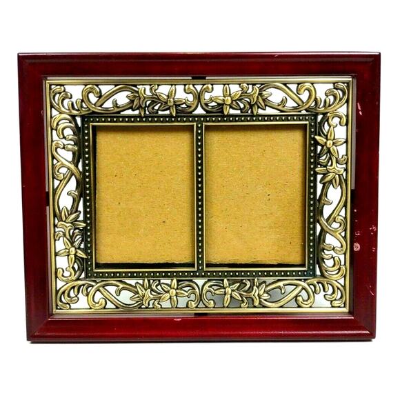 Vintage Connoisseur Cherry Wood Divided Photo Frame Fleur De Lis 2.5” x 3.5” - Picture 3 of 8